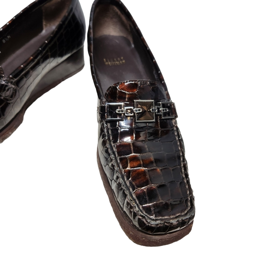 STUART WEITZMAN designer loafer ๐ shoes patented leather croc brown size 8.5 - Picture 5 of 16